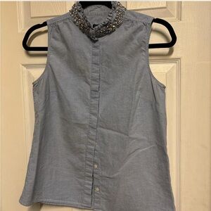 J. Crew Gray Sleeveless Blouse with Embellished Collar